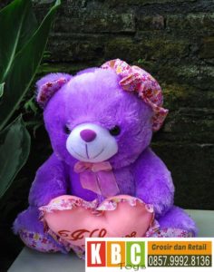 Boneka Teddy Bear Topi Katun Hijau Ungu